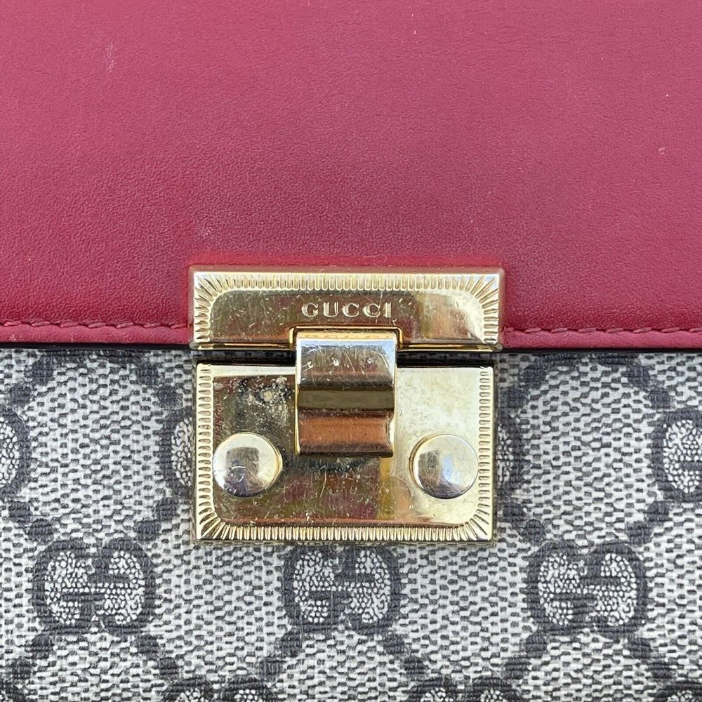 Gucci GG Supreme Monogram Calfskin Padlock Continental Wallet Red Pink - Picture 2 of 13